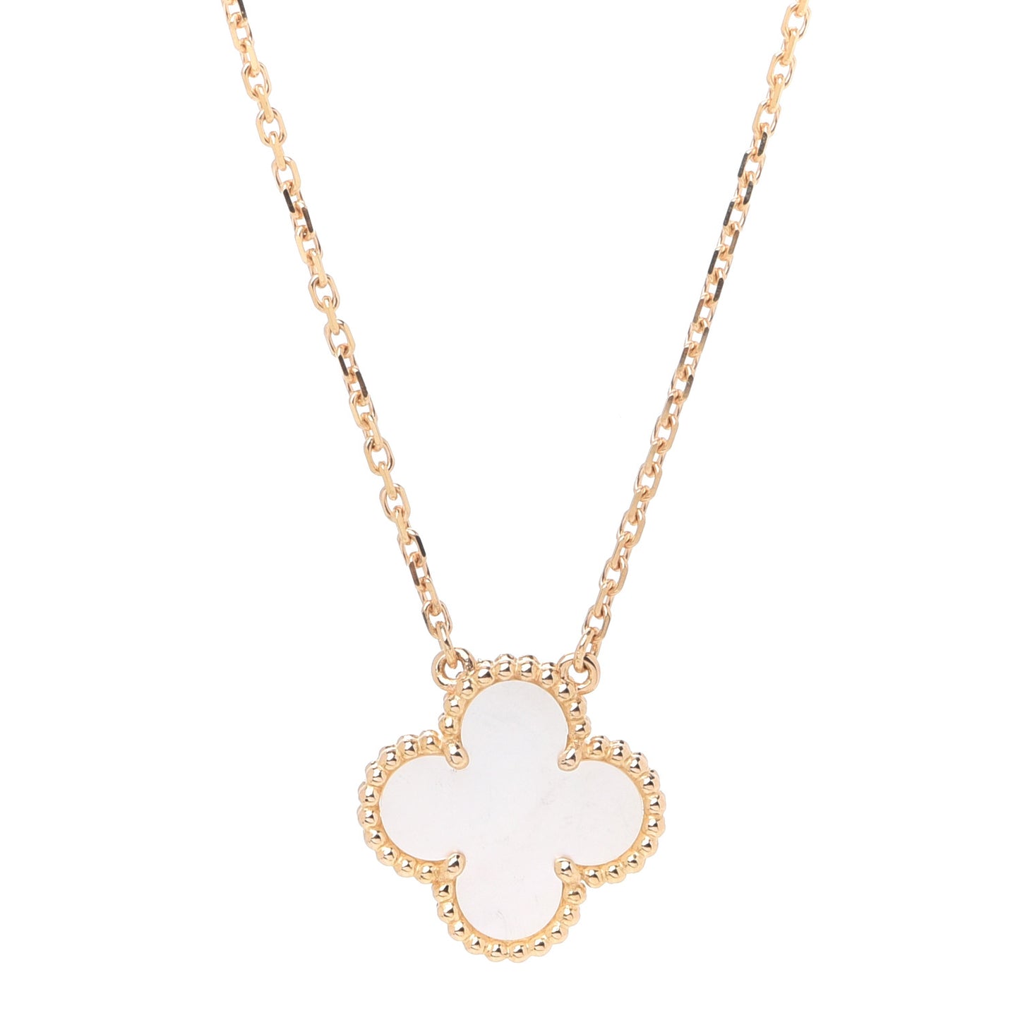 18K Yellow Gold Mother of Pearl Vintage Alhambra Pendant Necklace