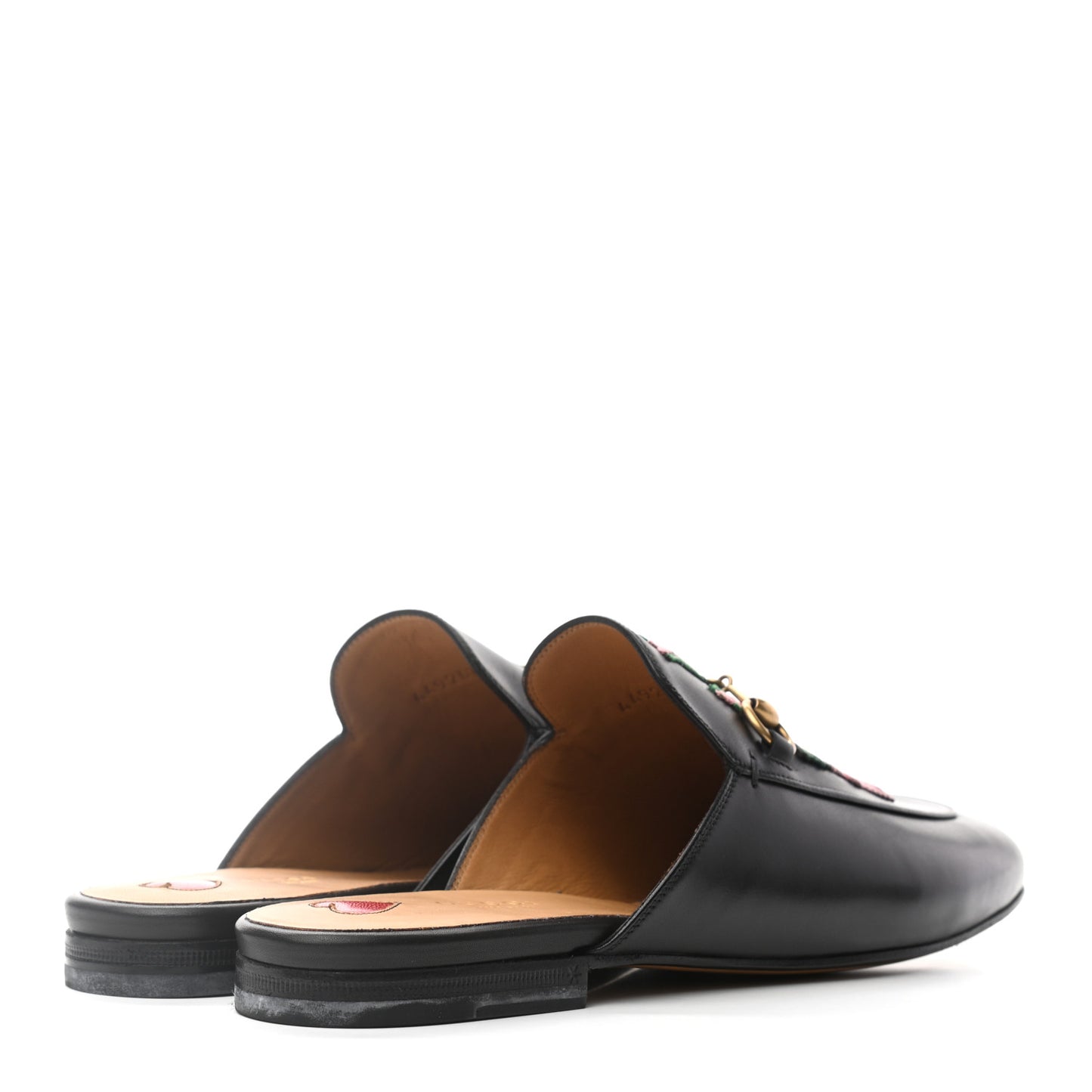 Calfskin Flower Embroidered Princetown Slippers 40.5 Black