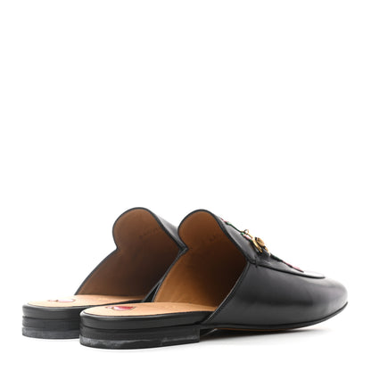 Gucci Calfskin Flower Embroidered Princetown Slippers 40.5 Black 4 of 8