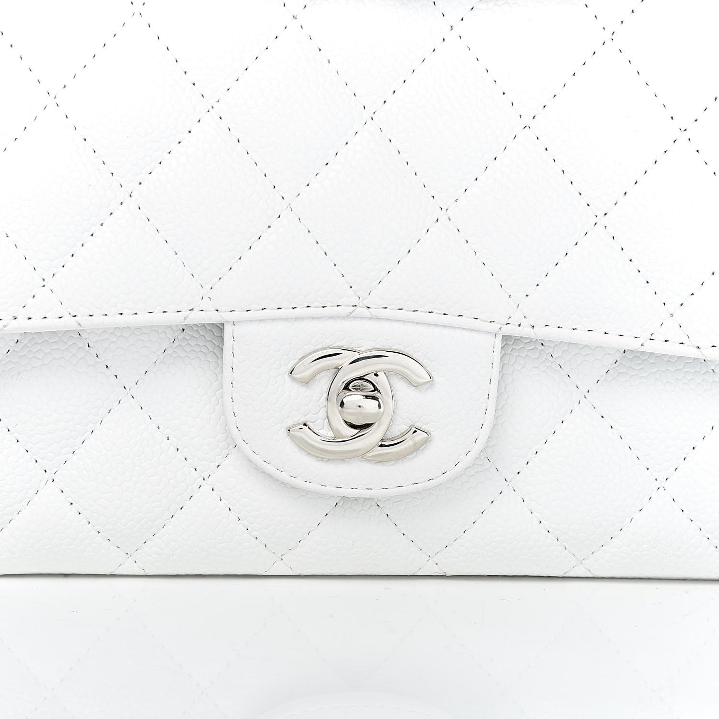 Caviar Quilted Medium Double Flap White