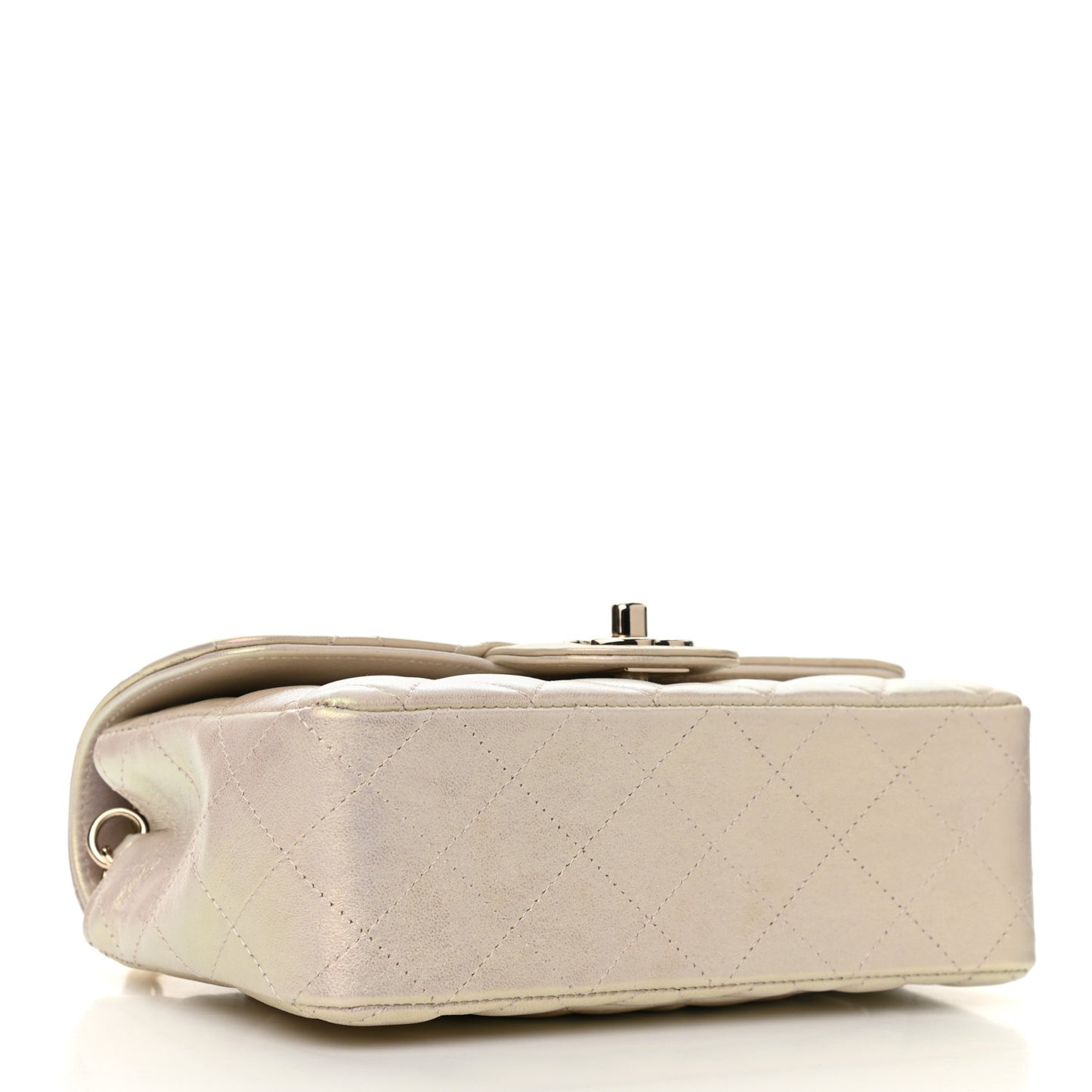 Iridescent Lambskin Quilted Mini Rectangular Flap Ivory
