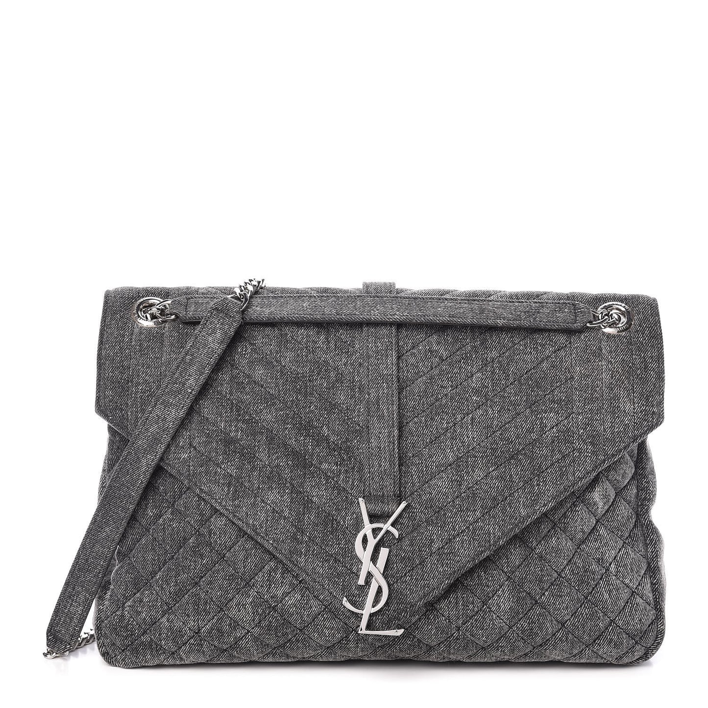 Denim Mixed Matelasse Triquilt Large Monogram Envelope Satchel Black
