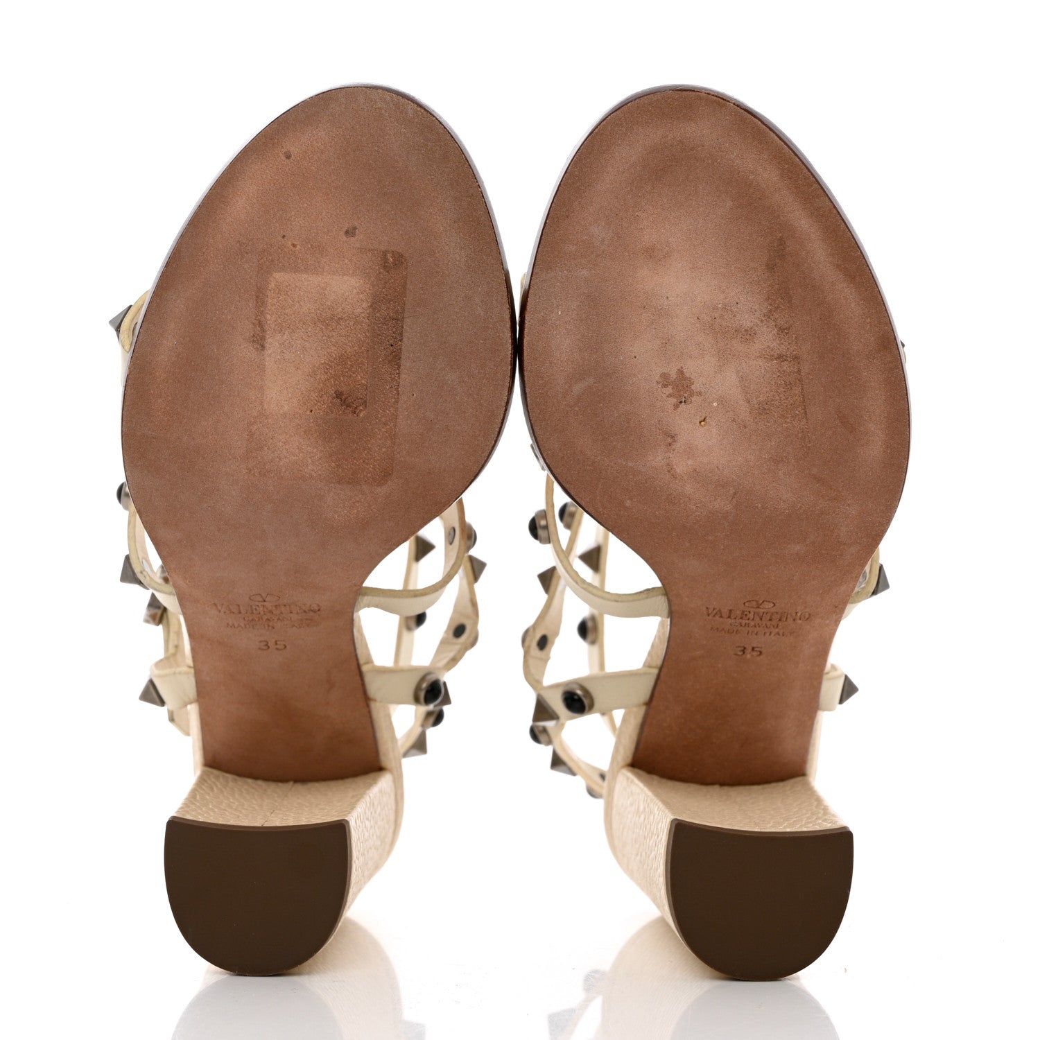Valentino Garavani Calfskin Onyx Rockstud Rolling 90mm City Sandals 35 Ivory 5 of 13