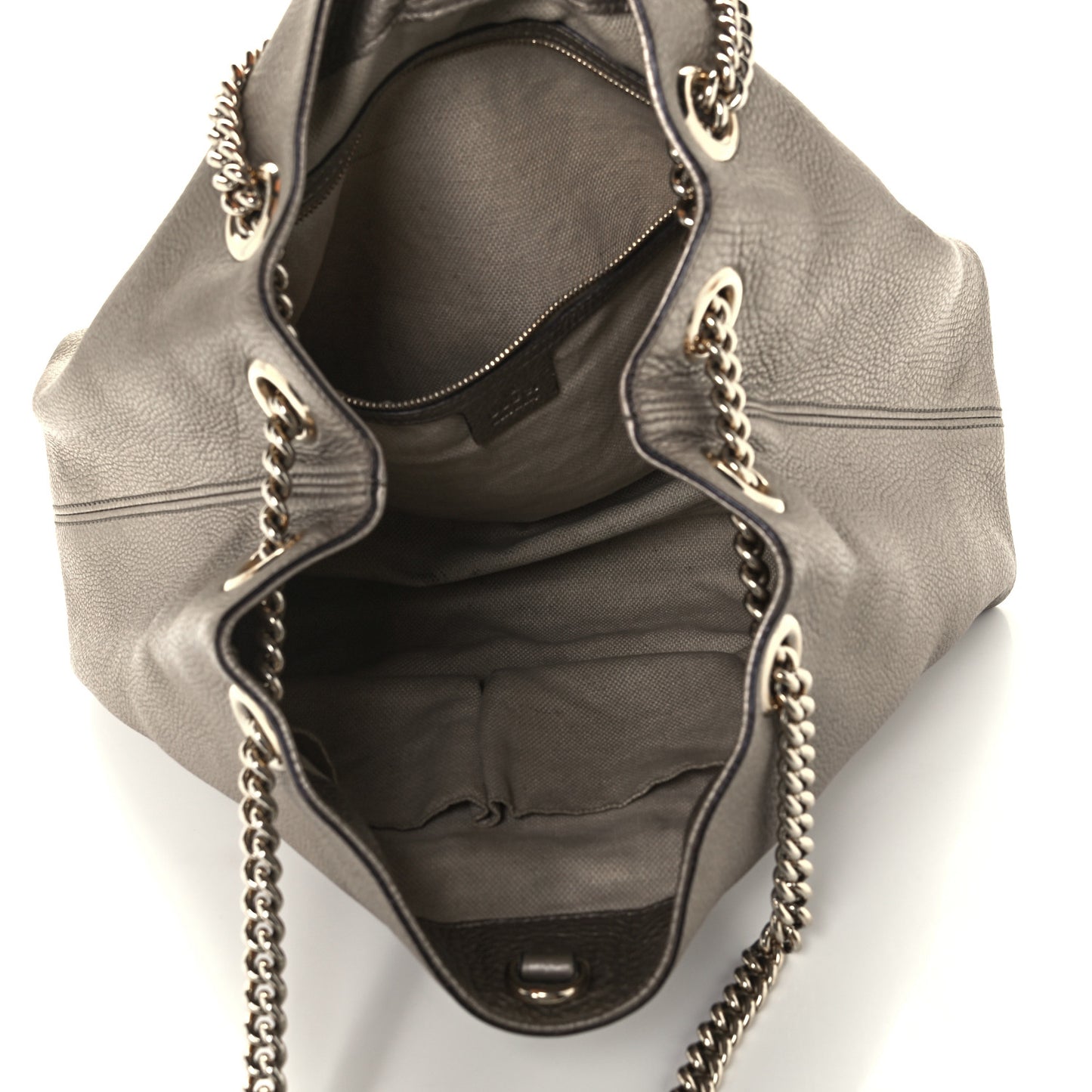 Metallic Pebbled Calfskin Medium Soho Chain Shoulder Bag Golden Beige