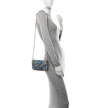 Louis Vuitton Embroidered Monogram Denim New Wave Chain Pochette Blue 2 of 11
