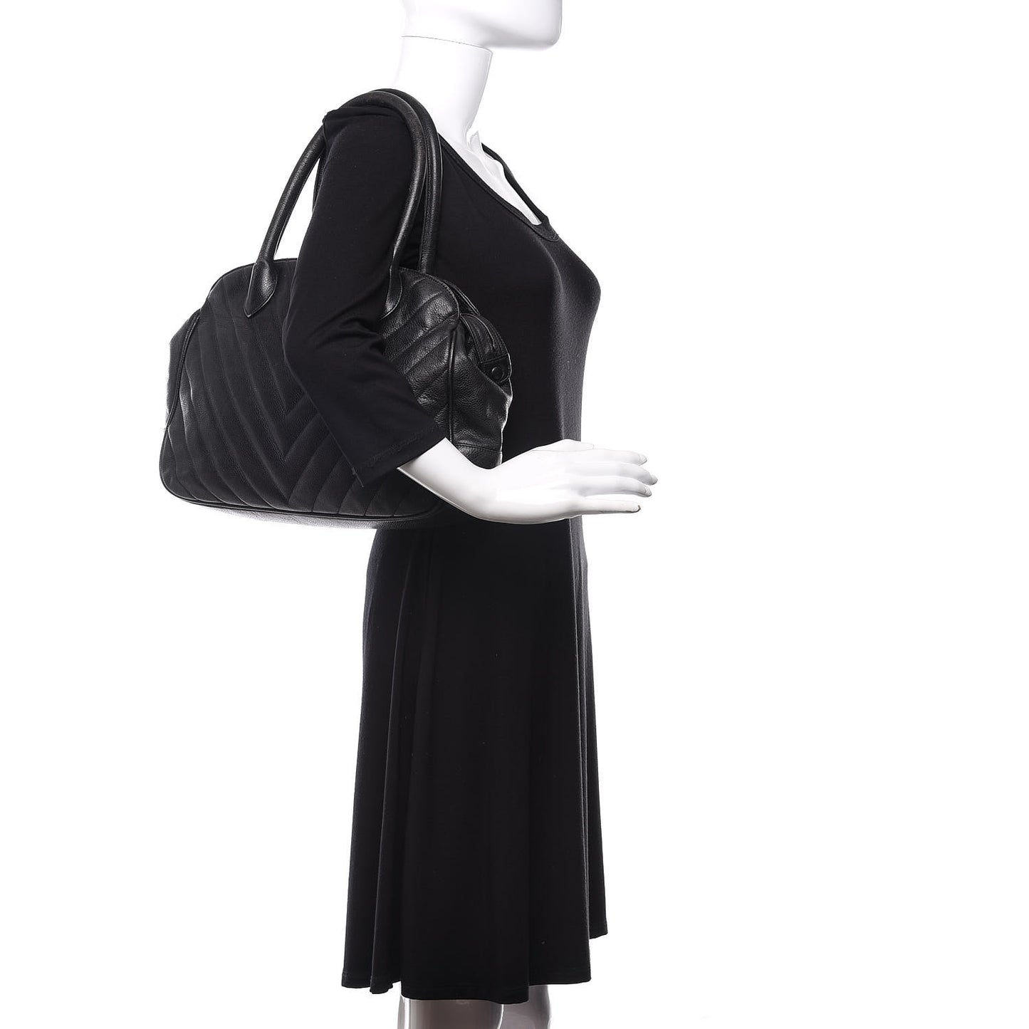 Caviar Chevron Top Handle Bag Black