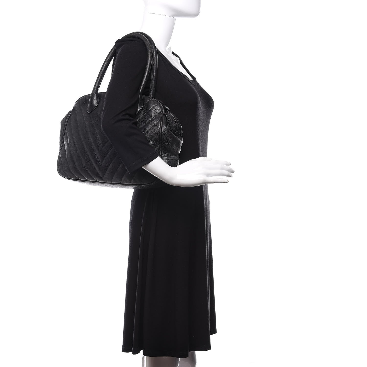 Chanel Caviar Chevron Top Handle Bag Black 2 of 17