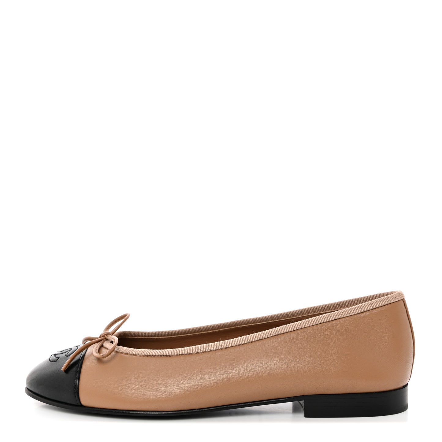Lambskin Cap Toe CC Ballerina Flats 37.5 Dark Beige Black