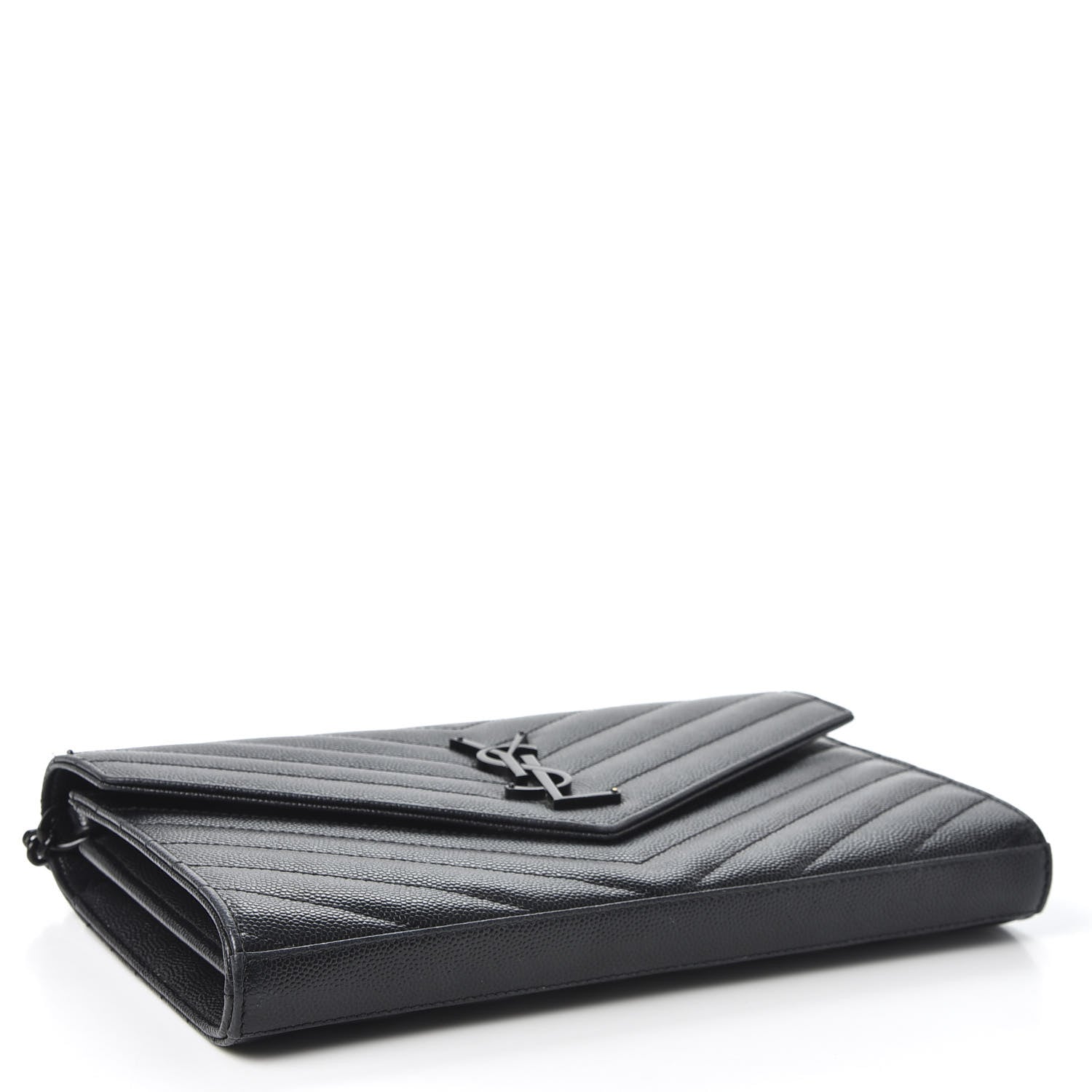 Saint Laurent Grain De Poudre Matelasse Chevron Monogram Chain Wallet Black 3 of 9
