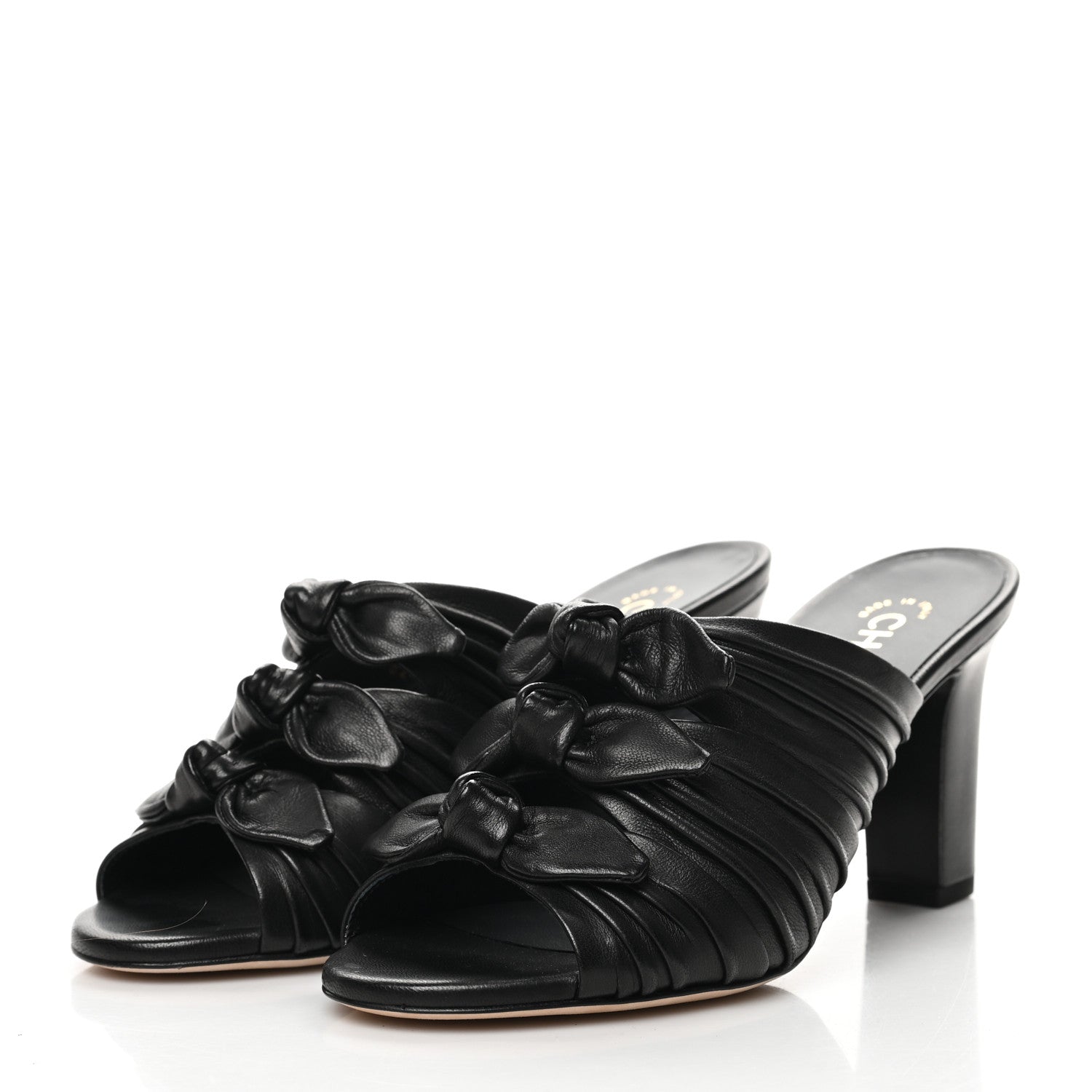 Chanel Calfskin Bows CC Mules 37.5 Black 3 of 8