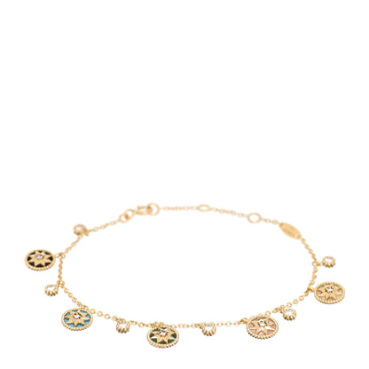 Christian Dior 18K Yellow Gold Diamond Mother of Pearl Multi Gemstone Rose Des Vents Charm Bracelet 1 of 4
