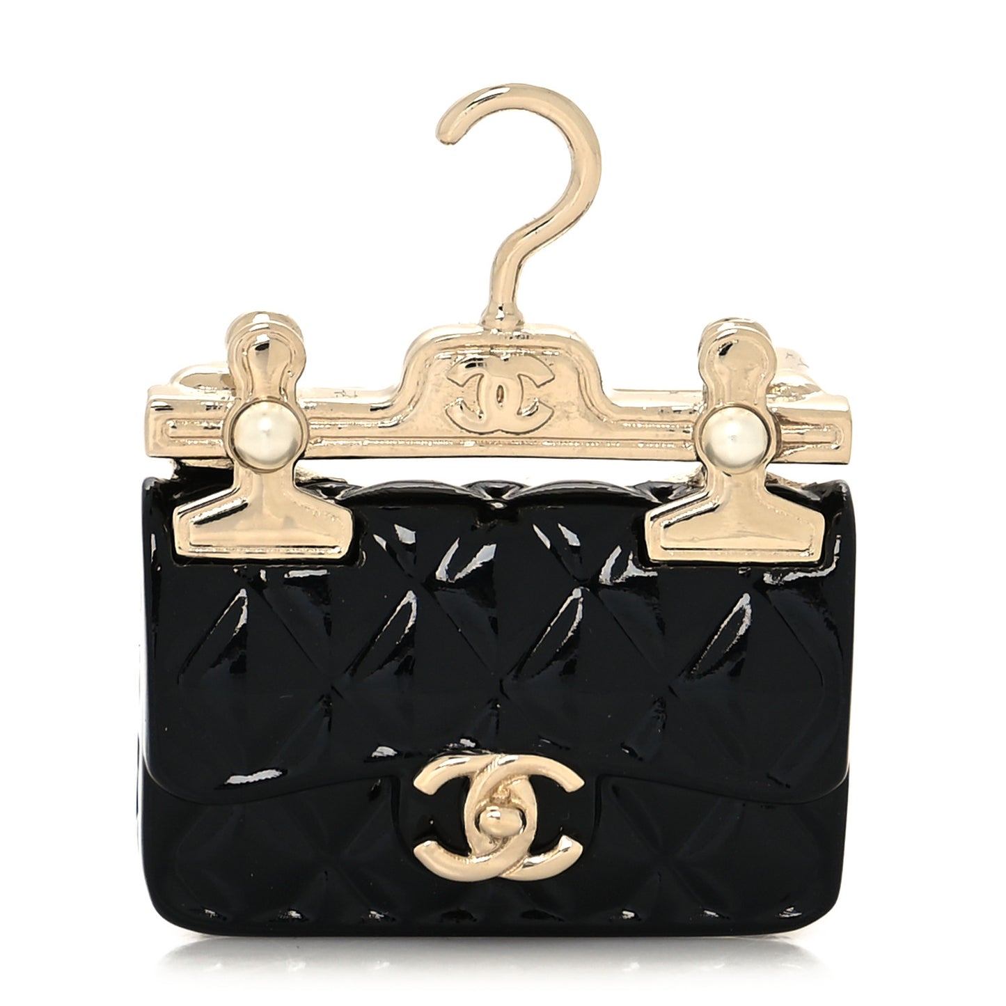 Metal Enamel Quilted Flap Hanger Brooch Gold Black