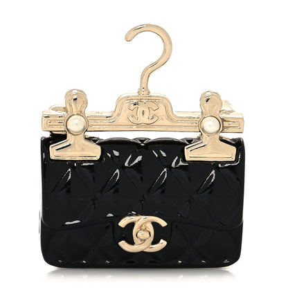 Chanel Metal Enamel Quilted Flap Hanger Brooch Gold Black 1 of 4