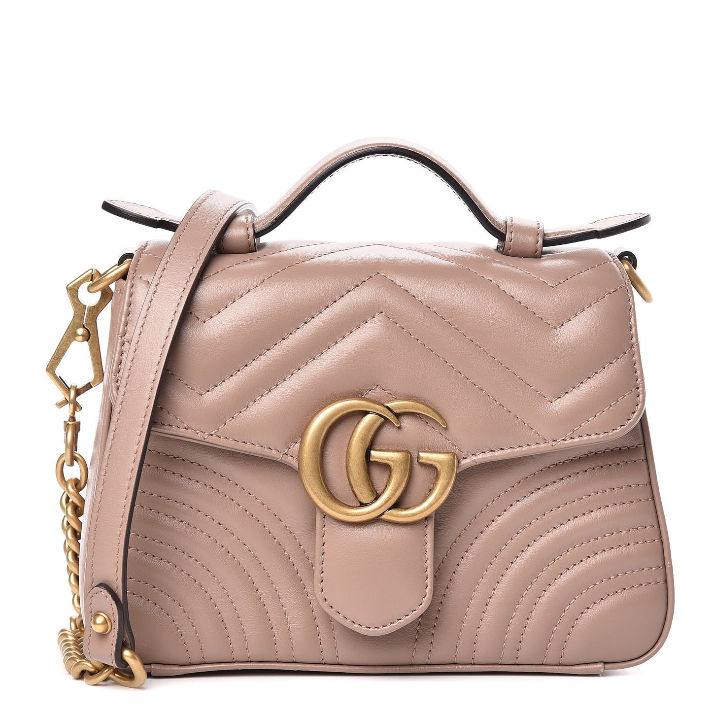 Calfskin Matelasse Mini GG Marmont Top Handle Shoulder Bag Porcelain Rose