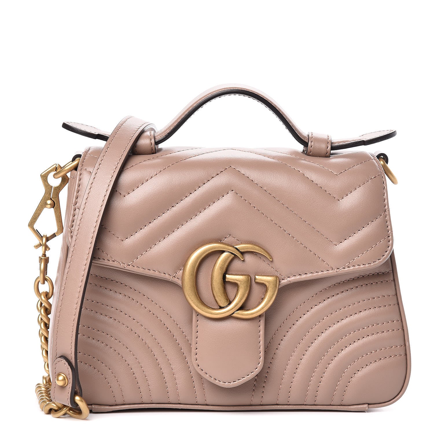 Gucci Calfskin Matelasse Mini GG Marmont Top Handle Shoulder Bag Porcelain Rose 1 of 10