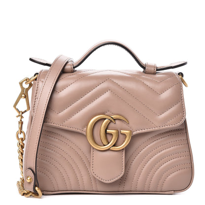 Gucci Calfskin Matelasse Mini GG Marmont Top Handle Shoulder Bag Porcelain Rose 1 of 10