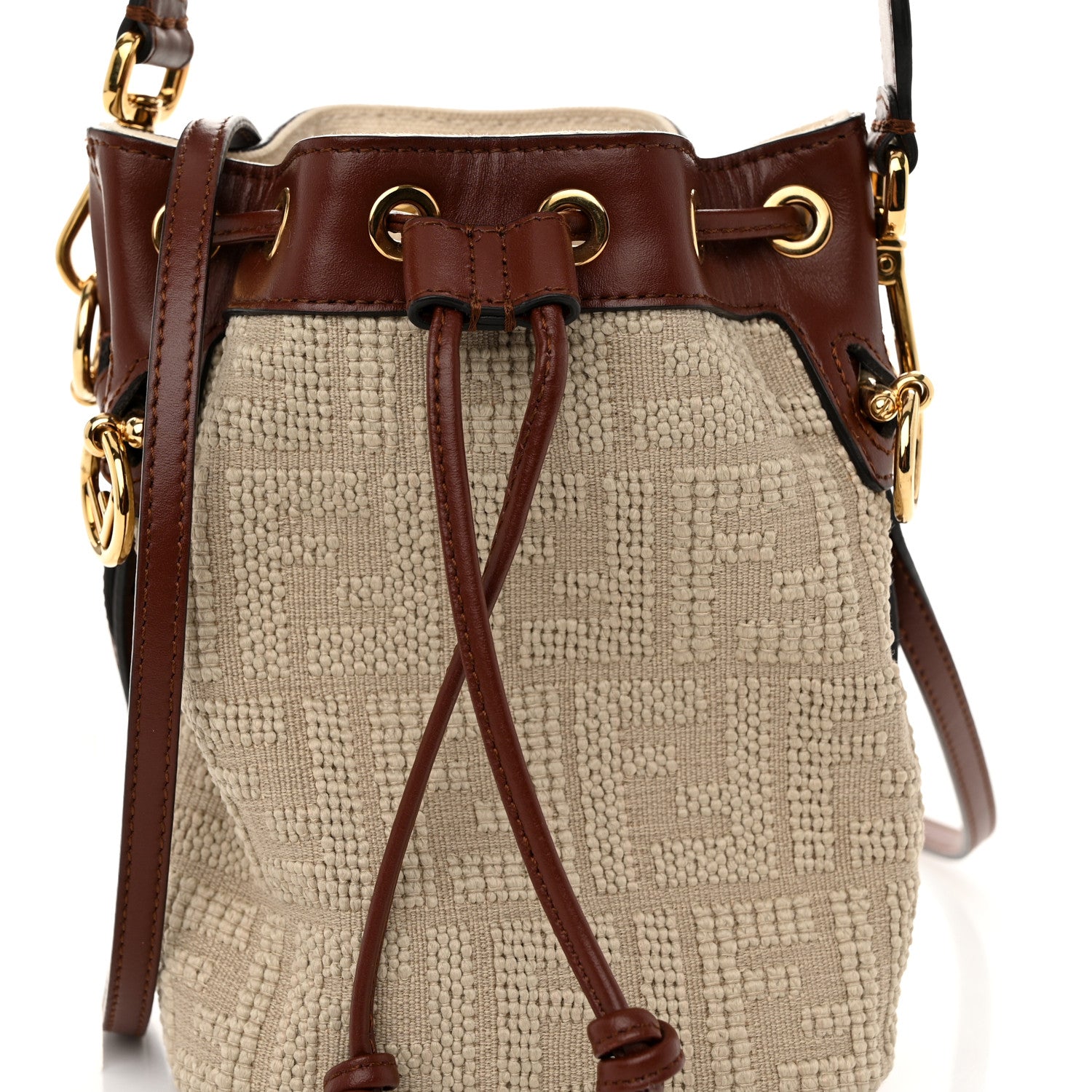 Fendi Sardinian Jacquard Vitello King F is Fendi FF 1974 Embroidered Mini Mon Tresor Bucket Bag Corda Praline 8 of 10