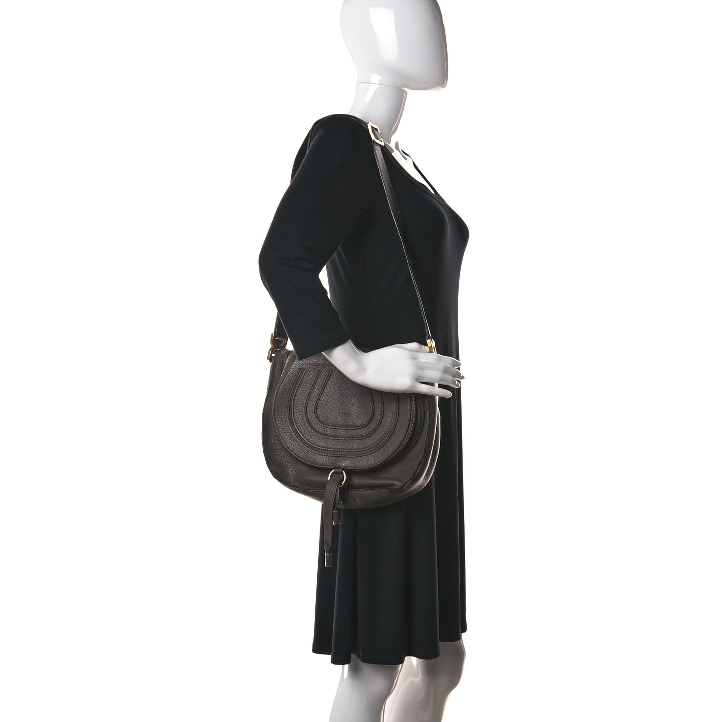 Calfskin Medium Marcie Round Zip Crossbody Ash