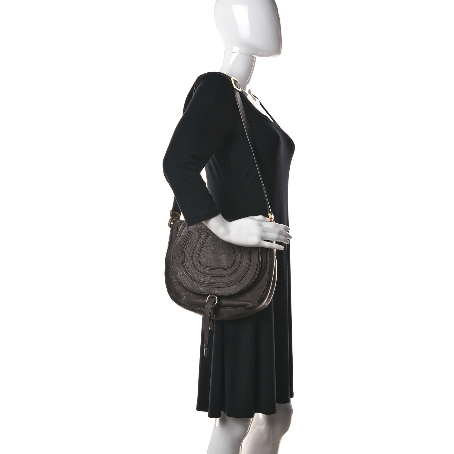 Chloe Calfskin Medium Marcie Round Zip Crossbody Ash 2 of 20