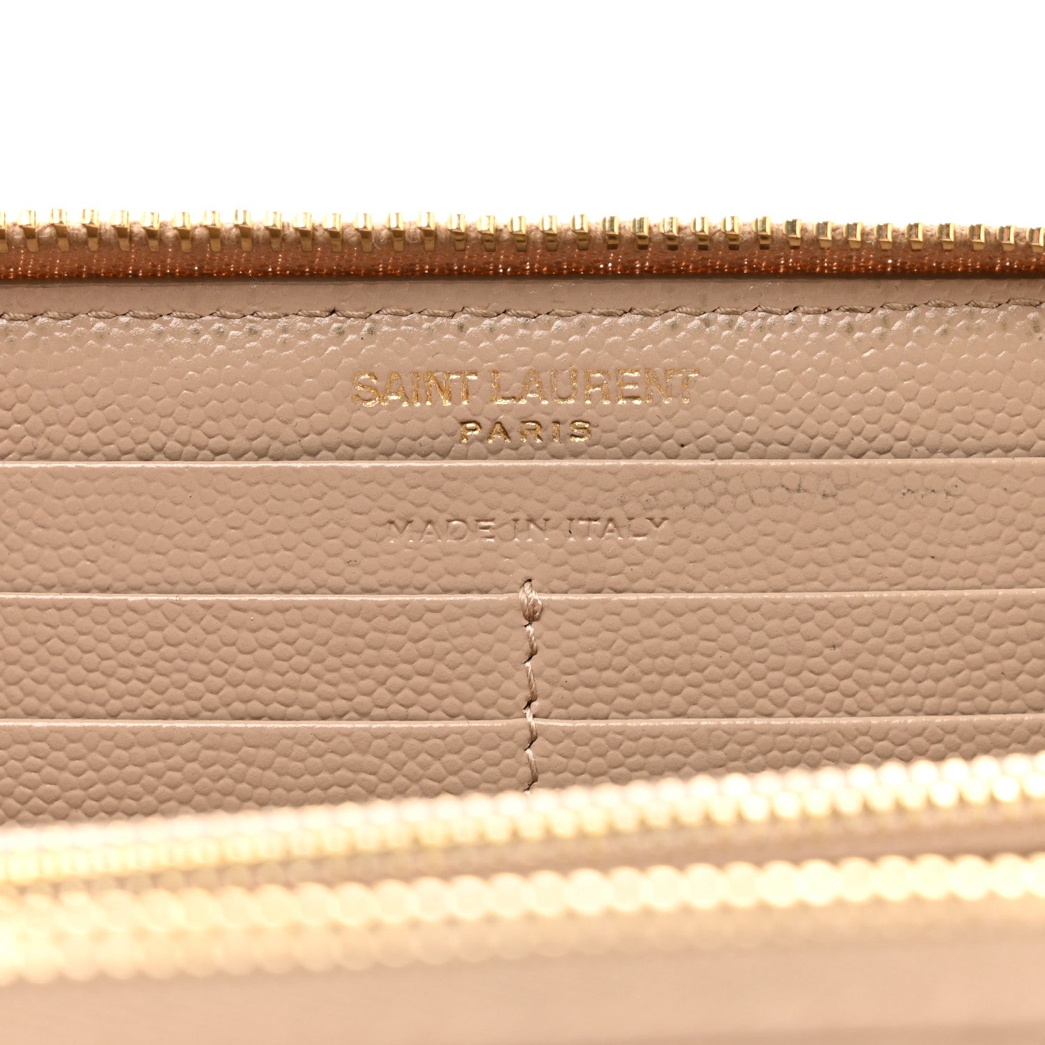 Saint Laurent Grain De Poudre Matelasse Chevron Monogram Zip Around Wallet Dark Beige 6 of 8