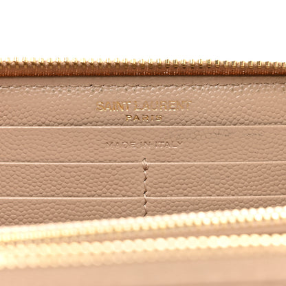 Saint Laurent Grain De Poudre Matelasse Chevron Monogram Zip Around Wallet Dark Beige 6 of 8