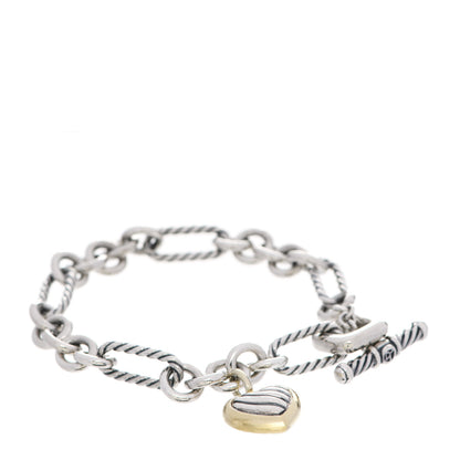 David Yurman Sterling Silver 18K Yellow Gold Cable Heart Charm Bracelet 1 of 5