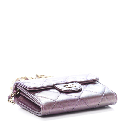 Chanel Iridescent Lambskin Quilted Flap Card Holder On Chain Purple 4 of 12
