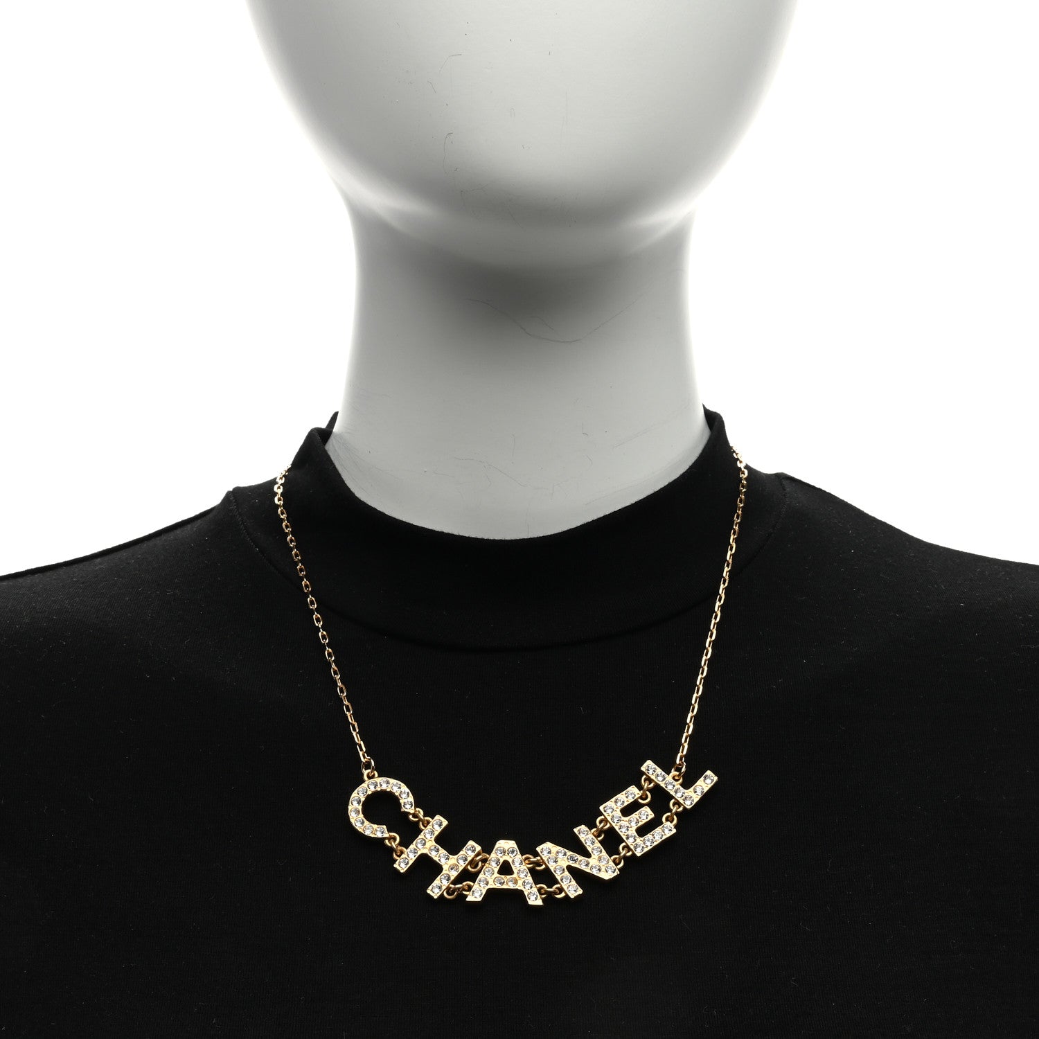 Chanel Metal Crystal 90's Icon Logo Necklace Gold 2 of 4