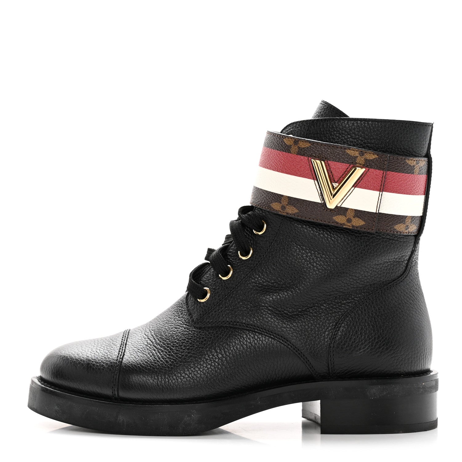 Louis Vuitton Calfskin Monogram Wonderland Flat Ranger Boots 36 Black Red White 1 of 15