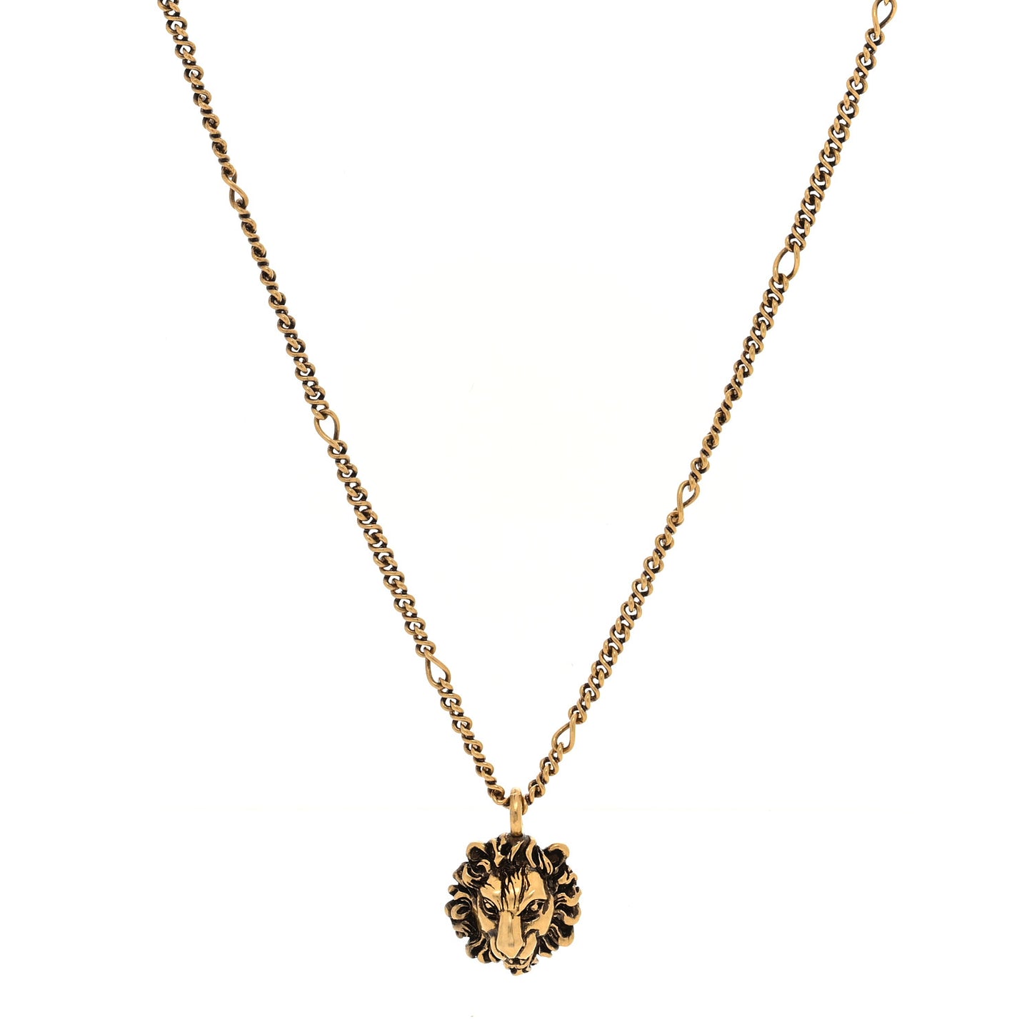Metal Crystal Lion Head Necklace Aged Gold