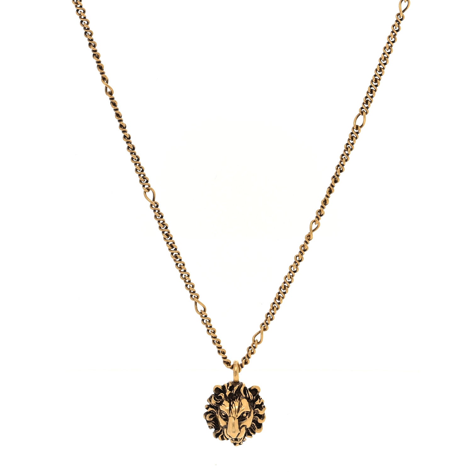 Gucci Metal Crystal Lion Head Necklace Aged Gold 1 of 5
