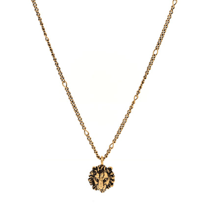 Gucci Metal Crystal Lion Head Necklace Aged Gold 1 of 5