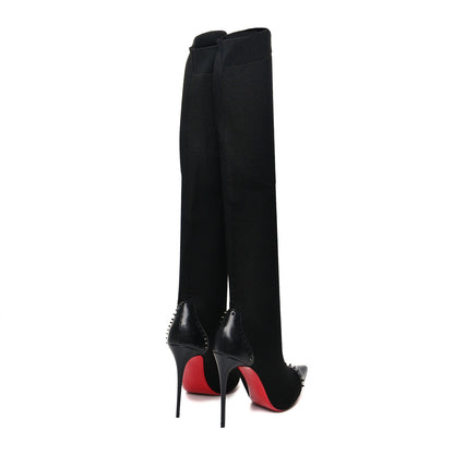 Christian Louboutin Shiny Nappa Maille Tricot Souricette 100 Over The Knee Boots 42 Black 4 of 7