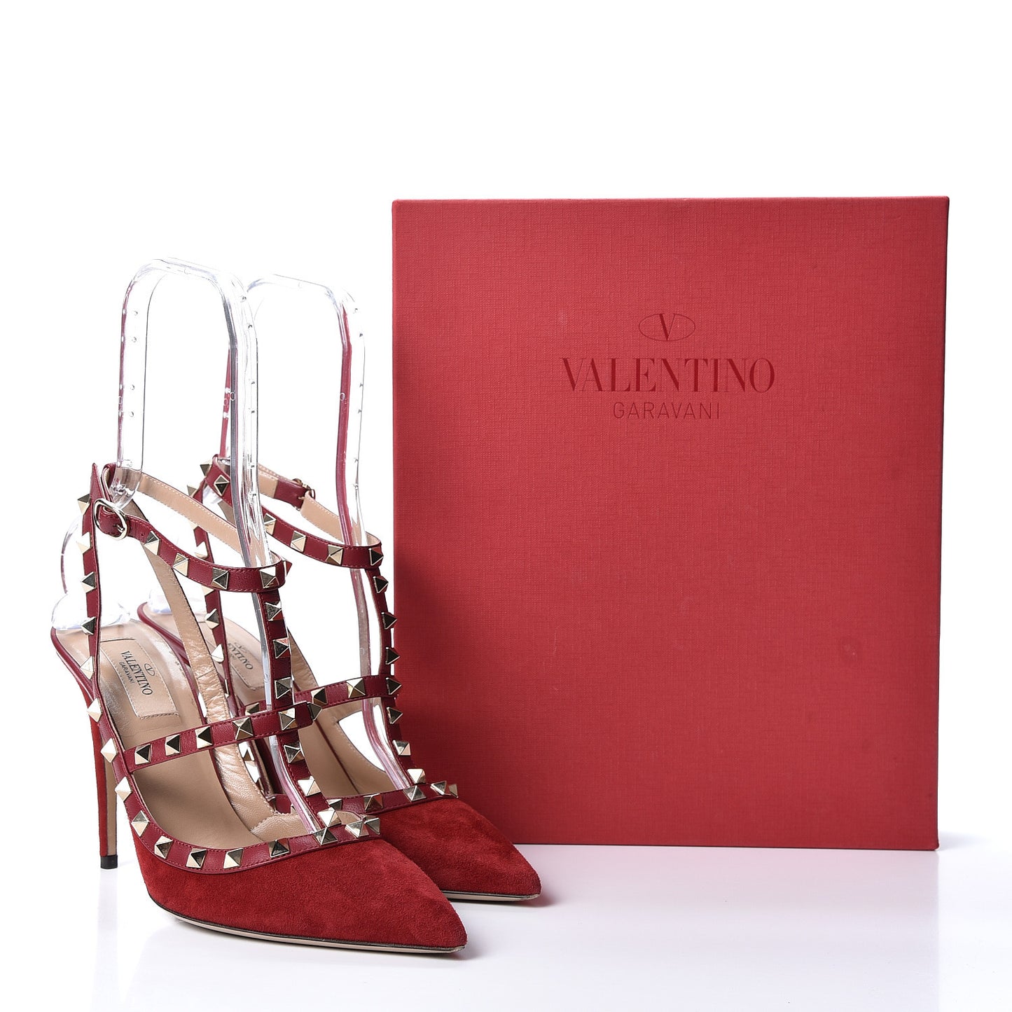 Suede Rockstud Ankle Strap Pumps 40.5 Dark Red