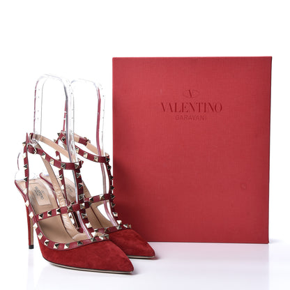 Valentino Garavani Suede Rockstud Ankle Strap Pumps 40.5 Dark Red 10 of 10