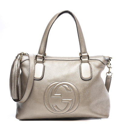 Gucci Metallic Cellarius Calfskin Small Soho Top Handle Satchel Golden Beige 1 of 11