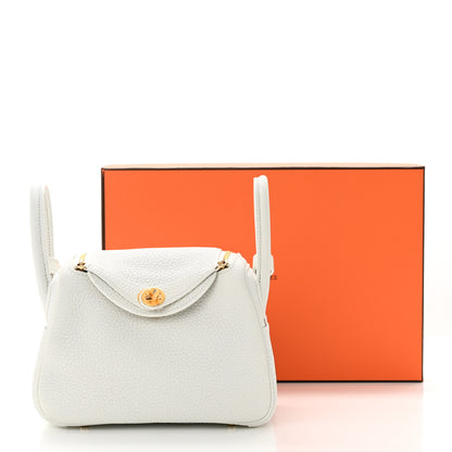 Hermes Taurillon Clemence Mini Lindy 20 New White 11 of 11