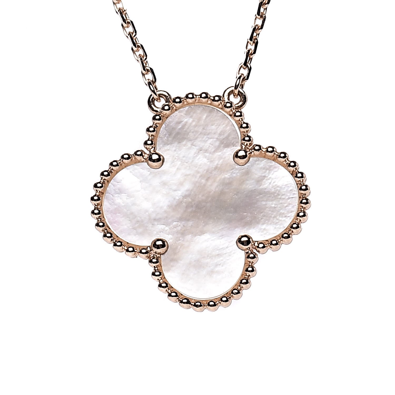 Van Cleef & Arpels 18K Rose Gold Mother of Pearl Magic Alhambra Pendant Necklace 4 of 9