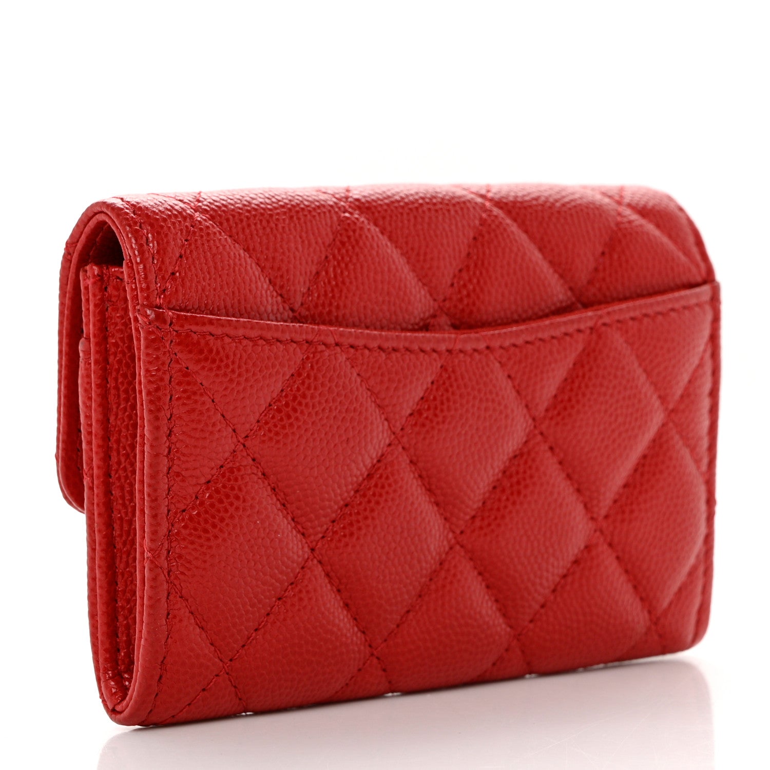 Chanel Caviar Quilted Flap Card Holder Wallet Red 3 of 9