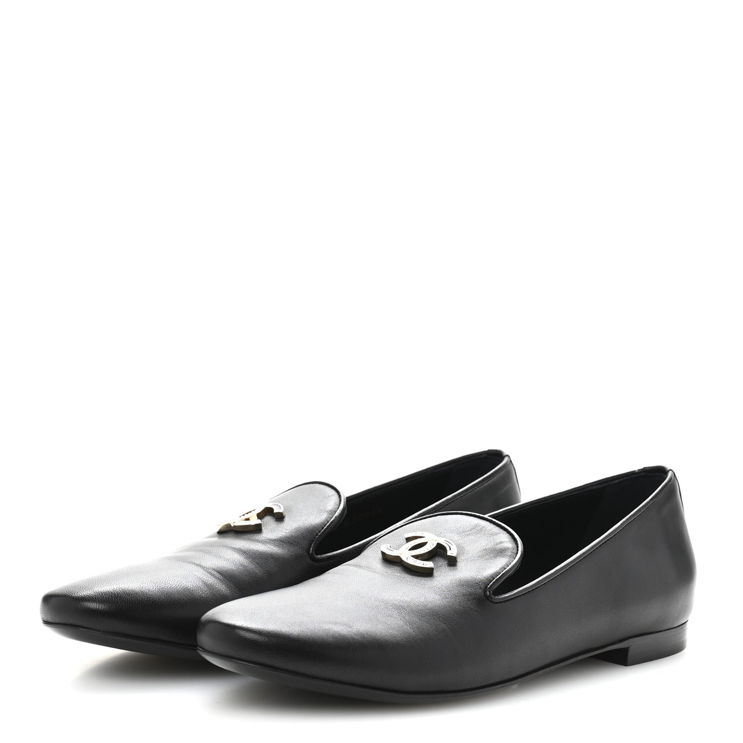 Enamel Pearl Crystal Lambskin Womens CC Mocassin Loafers 38 Black