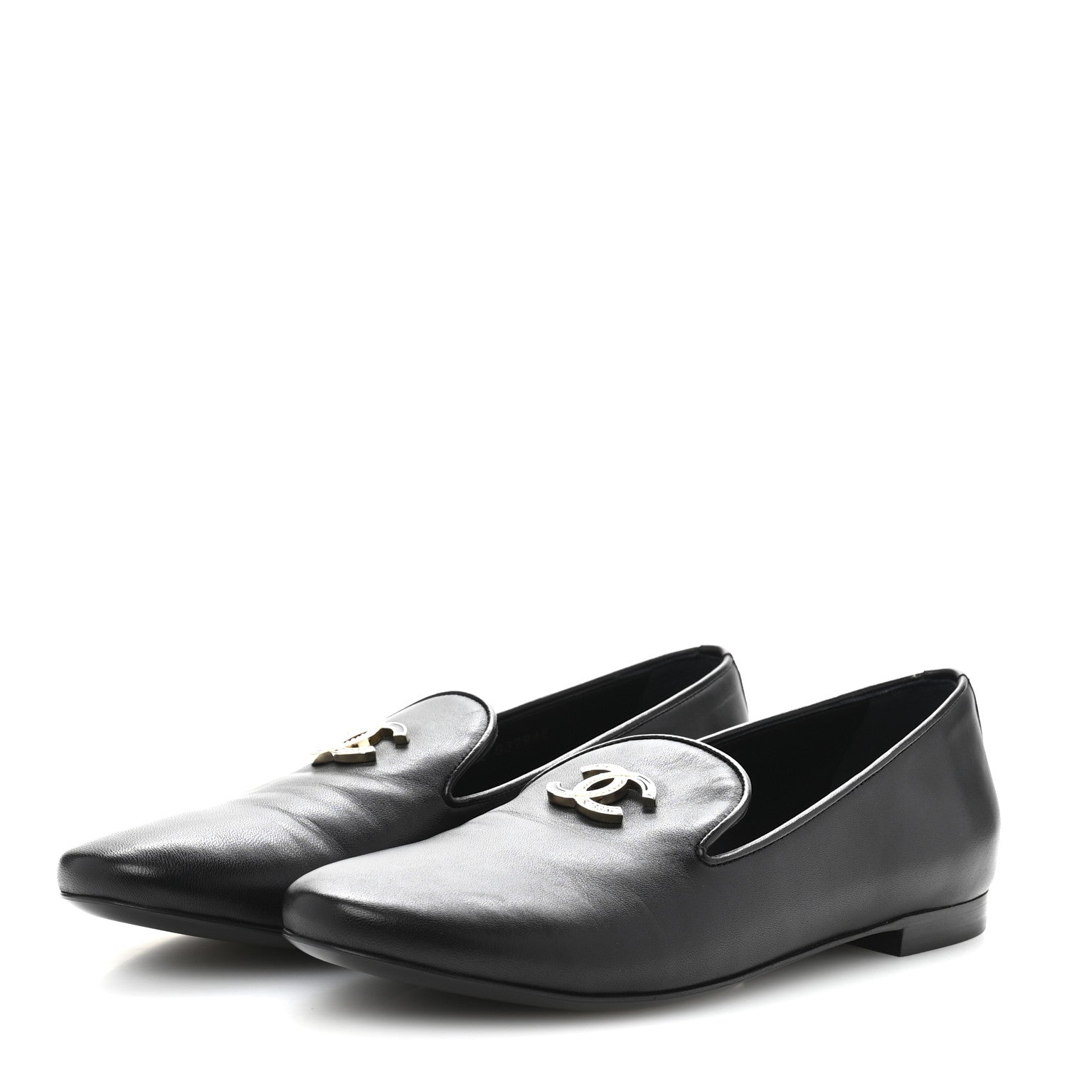 Chanel Enamel Pearl Crystal Lambskin Womens CC Mocassin Loafers 38 Black 4 of 10