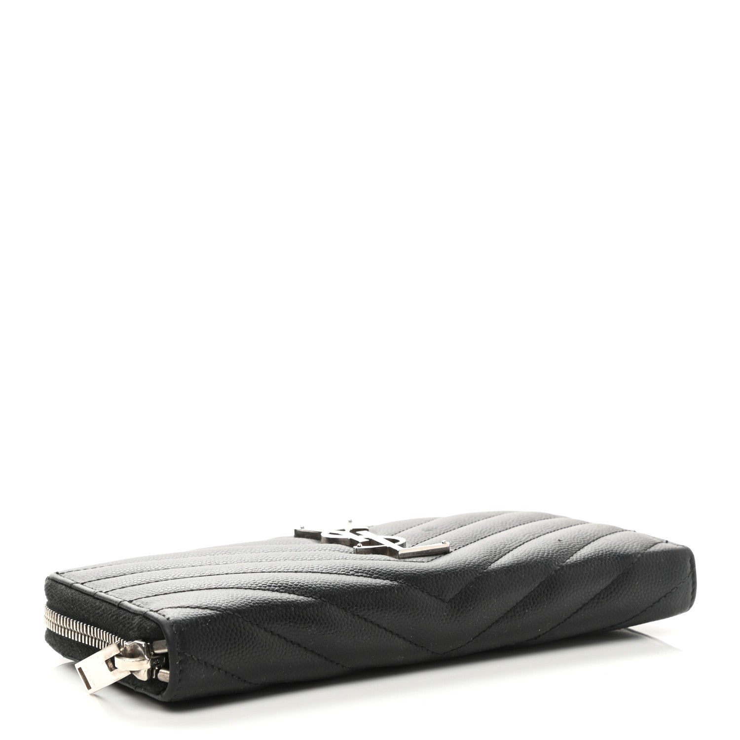 Saint Laurent Grain De Poudre Matelasse Chevron Monogram Zip Around Wallet Black 4 of 9