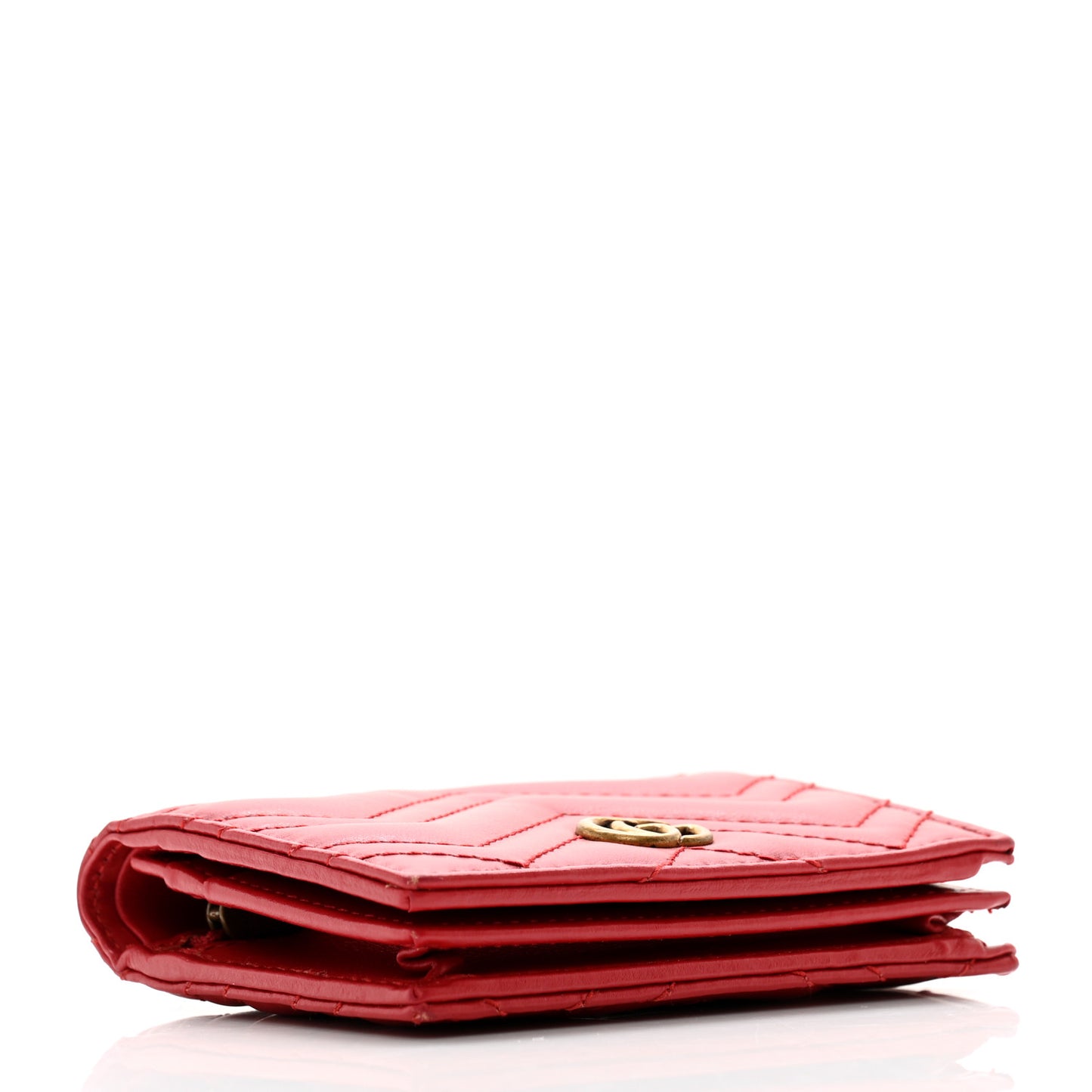 Calfskin Matelasse GG Marmont Card Case Wallet Hibiscus Red