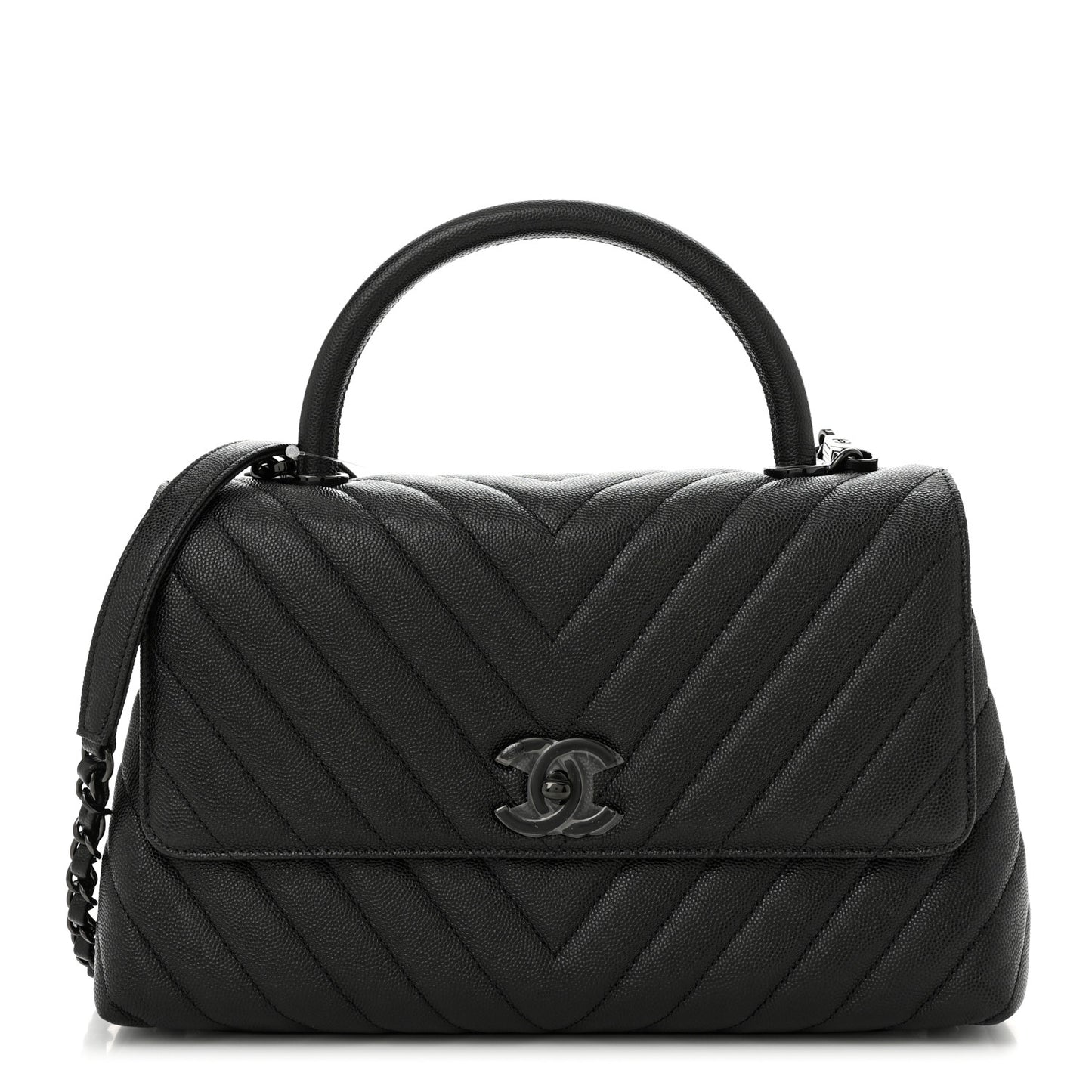 Caviar Chevron Quilted Small Coco Handle Flap So Black