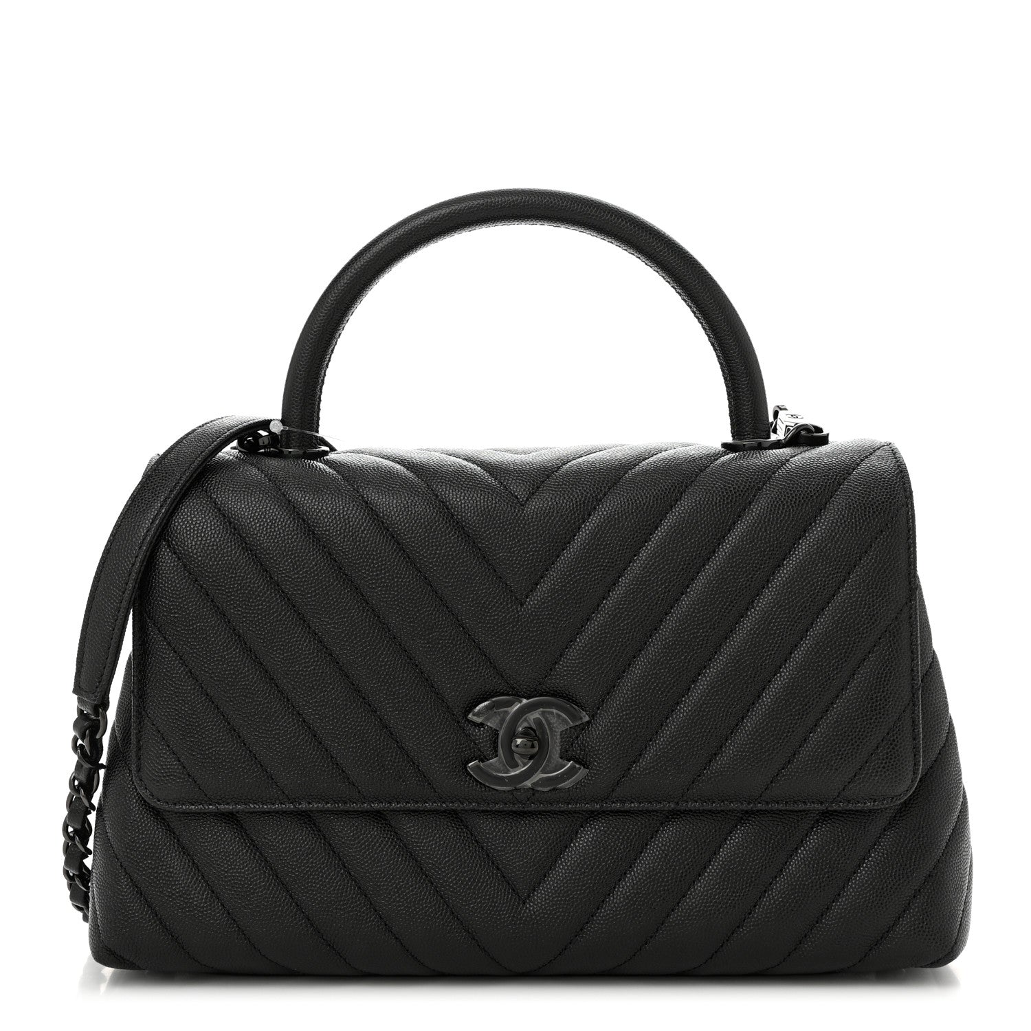 Chanel Caviar Chevron Quilted Small Coco Handle Flap So Black 1 of 11