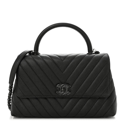Chanel Caviar Chevron Quilted Small Coco Handle Flap So Black 1 of 11