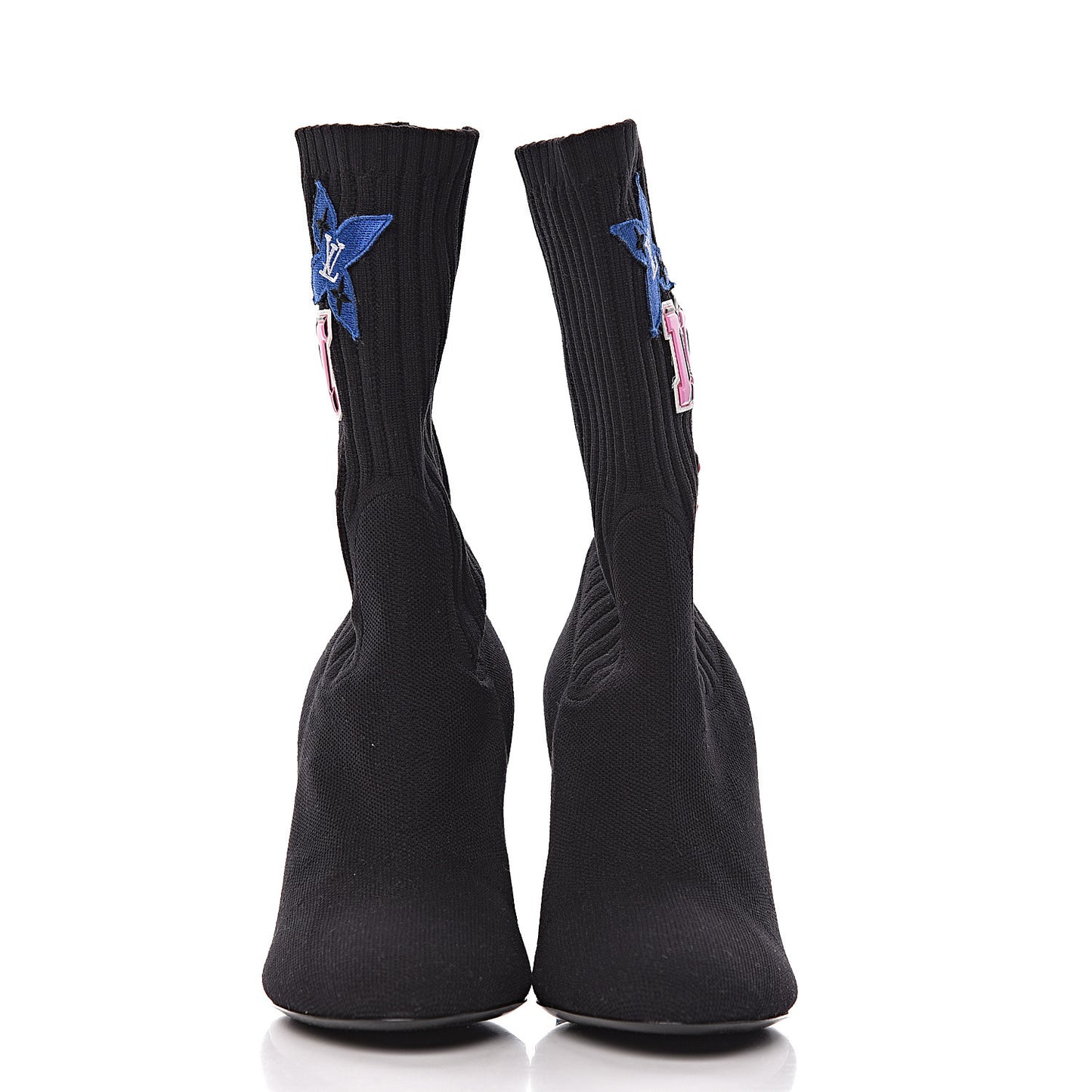 Stretch Fabric LV Black Heart Sock Ankle Boots 37 Black