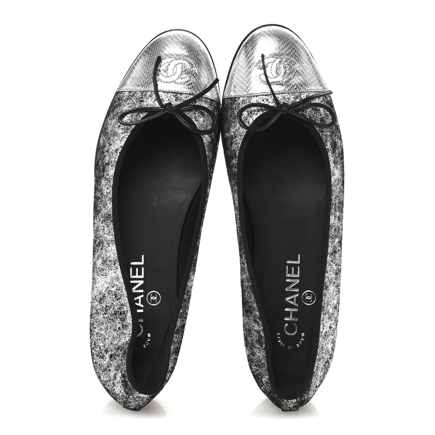 Metallic Calfskin Hologram Cap Toe Ballerina Flats 38.5 Silver