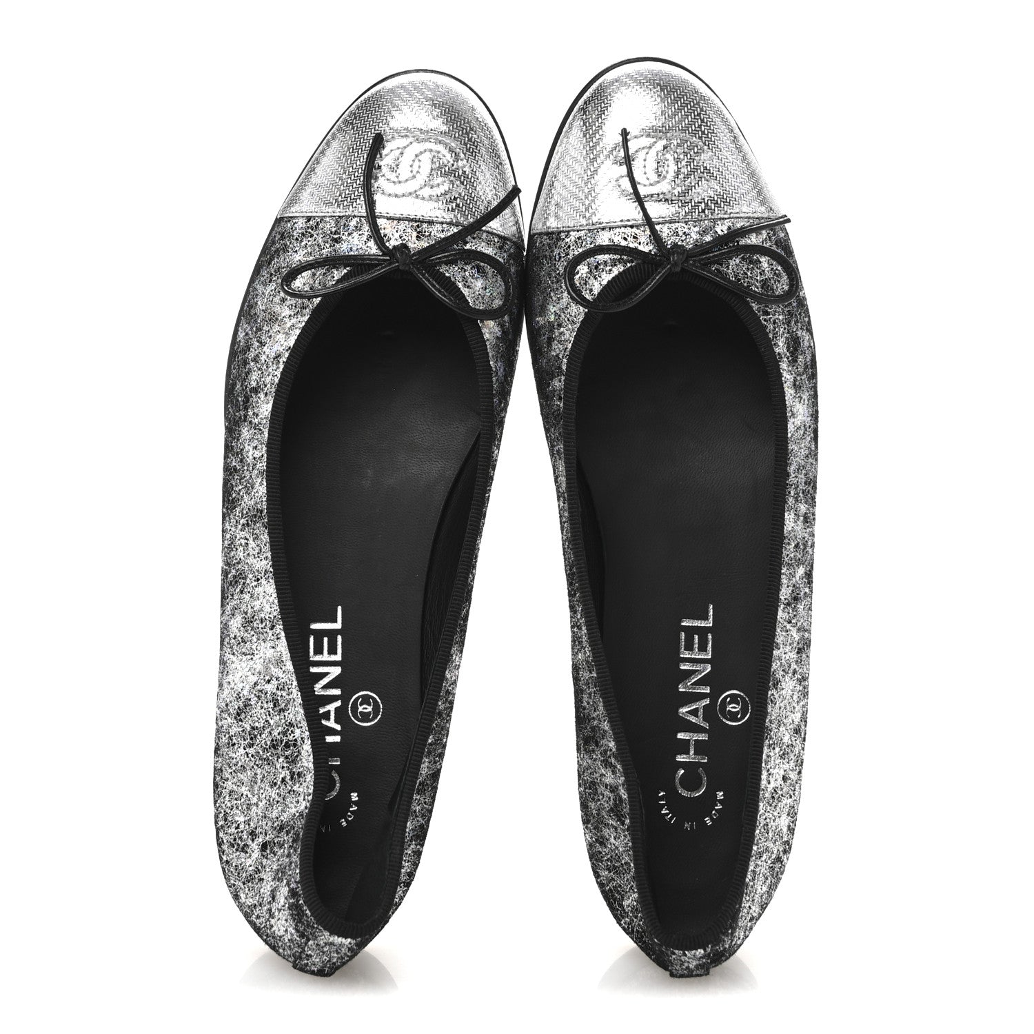 Chanel Metallic Calfskin Hologram Cap Toe Ballerina Flats 38.5 Silver 2 of 10