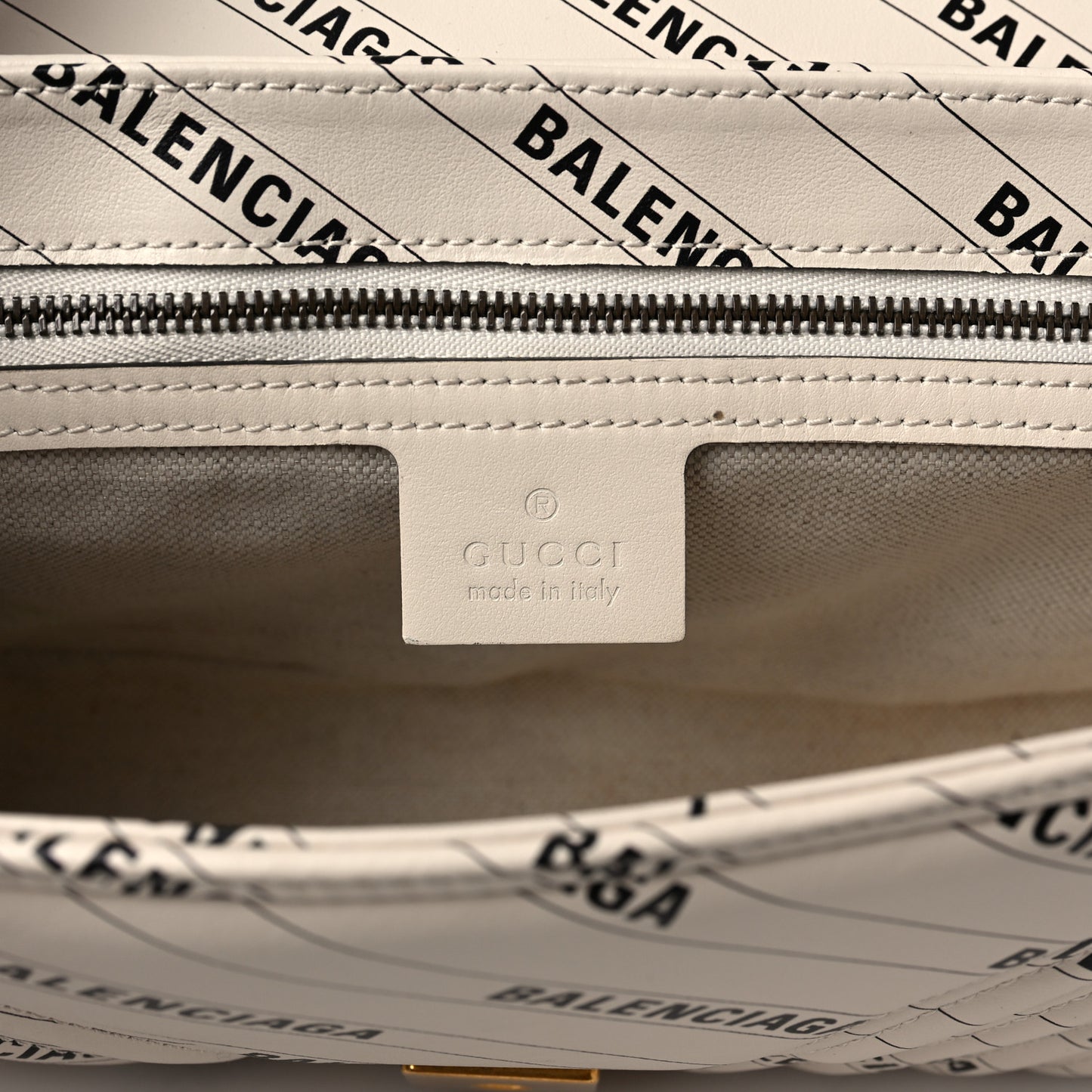 X BALENCIAGA Calfskin Matelasse Logo Print Small GG Marmont Shoulder Bag White